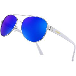 FEISEDY Classic Aviator Sunglasses for Women Pilot Polarized Sunglasses Men UV400 Protection for Driving Fishing Golf B4109(004 Sliver Frame/Blue Mirror Lenses)