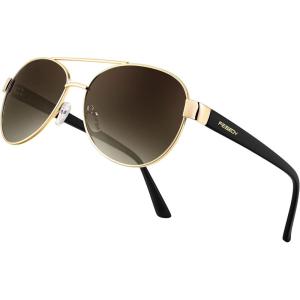 FEISEDY Classic Aviator Sunglasses for Women Pilot Polarized Sunglasses Men UV400 Protection for Driving Fishing Golf B4109(005 Gold Frame/Brown Lenses)
