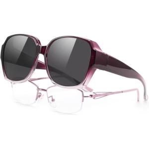 FEISEDY Fit Over Glasses Sunglasses Polarized for Women Sunglasses Over Prescription Glasses Oversized UV Protection B1114(Gradient Purple Frame & Black Lens)