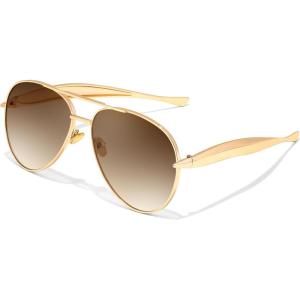 FEISEDY Oversized Aviator Sunglasses Women Men – Retro Gold Metal Chunky Frame, UV400 for Driving & Daily Wear B0311(Gold/Gradual Tea)