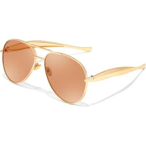 FEISEDY Oversized Aviator Sunglasses Women Men – Retro Gold Metal Chunky Frame, UV400 for Driving & Daily Wear B0311(Gold/Tea)
