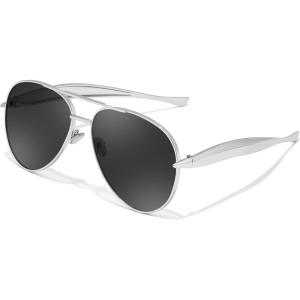 FEISEDY Oversized Aviator Sunglasses Women Men – Retro Gold Metal Chunky Frame, UV400 for Driving & Daily Wear B0311(Silver/Grey)