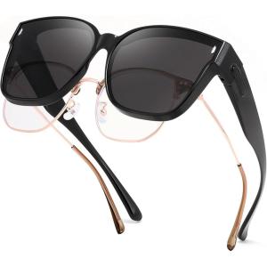 FEISEDY Polarized Sunglasses Fit Over Glasses for Men Women, Oversized Square Sun Glasses UV400 Protection Shades B4187(Black)