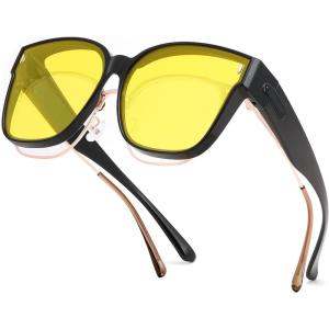 FEISEDY Polarized Sunglasses Fit Over Glasses for Men Women, Oversized Square Sun Glasses UV400 Protection Shades B4187(Black/Yellow)