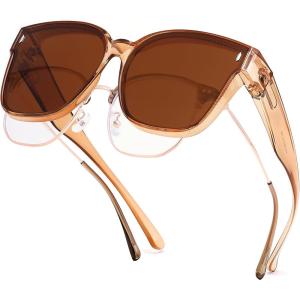 FEISEDY Polarized Sunglasses Fit Over Glasses for Men Women, Oversized Square Sun Glasses UV400 Protection Shades B4187(Champagne)