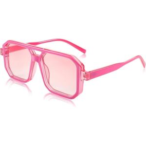 FEISEDY Retro Sunglasses for Women Men Trendy Aviator Sunglasses Classic Square Frame Shades B2939(002 Pink Frame/Gradient Pink Lens)