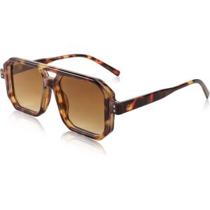 FEISEDY Retro Sunglasses for Women Men Trendy Aviator Sunglasses Classic Square Frame Shades B2939(004 Leopard Frame/Gradient Tea Lens)