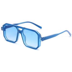 FEISEDY Retro Sunglasses for Women Men Trendy Aviator Sunglasses Classic Square Frame Shades B2939(005 Blue Frame/Blue Lens)