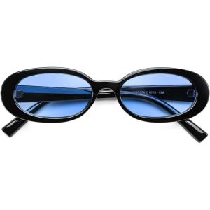 FEISEDY Women Retro Oval Sunglasses Men 90s Small with Thin Face Narrow Style UV400 B0237 Black/Blue