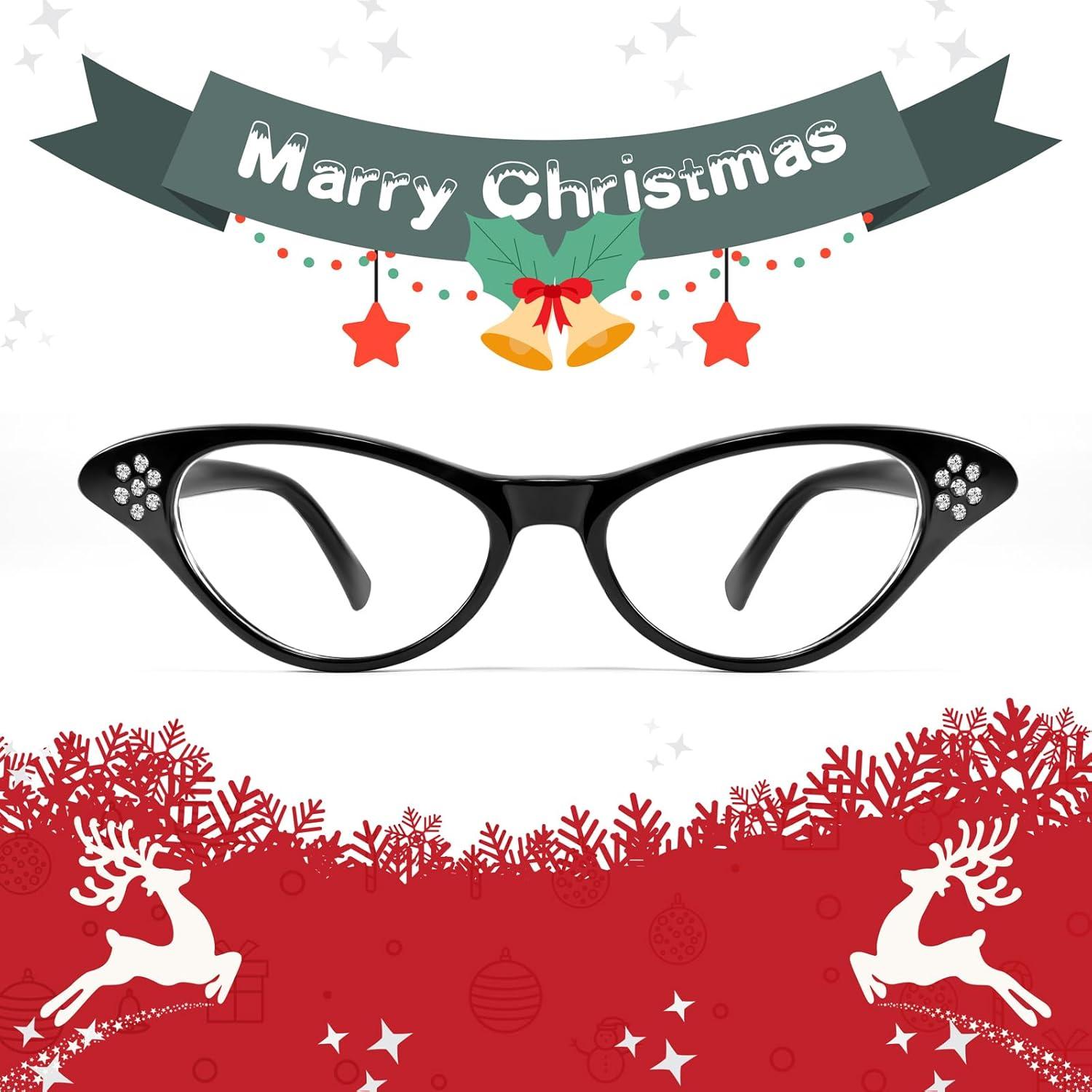 image:imageFEISEDY Cat Eye Costume Glasses with Rhinestones Women amp Kids 50s 60s Classic Party Cateye Sunglasses B2848001 Black Frame