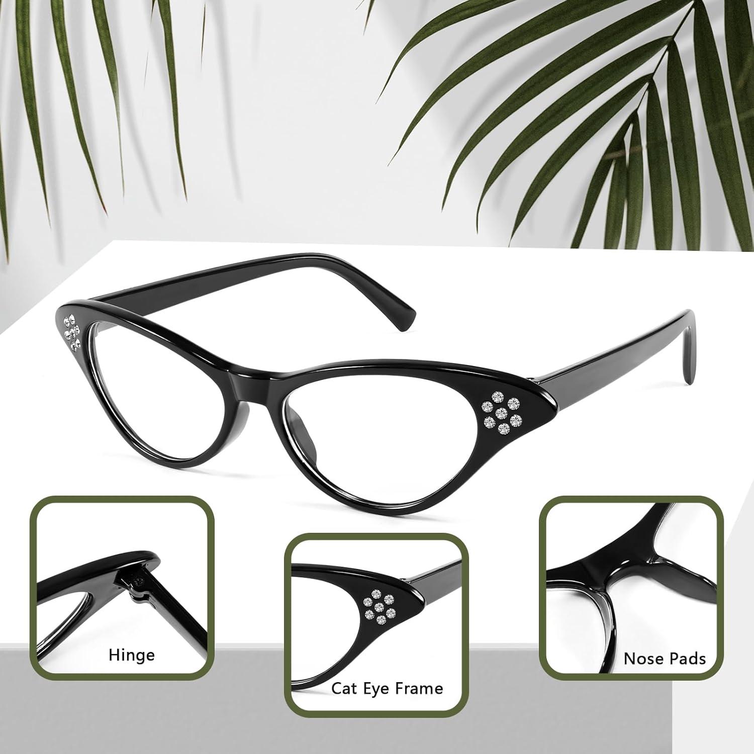 image:imageFEISEDY Cat Eye Costume Glasses with Rhinestones Women amp Kids 50s 60s Classic Party Cateye Sunglasses B2848001 Black Frame