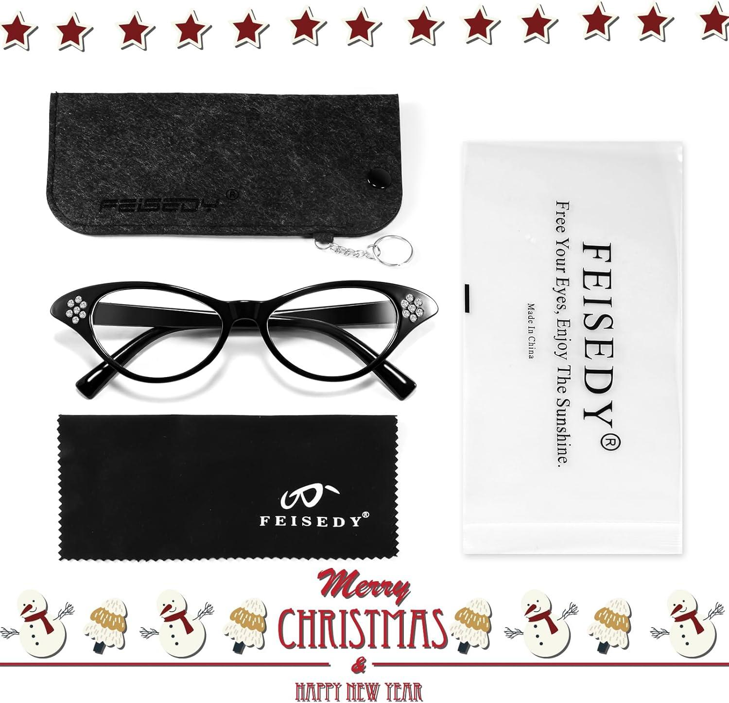 image:imageFEISEDY Cat Eye Costume Glasses with Rhinestones Women amp Kids 50s 60s Classic Party Cateye Sunglasses B2848001 Black Frame