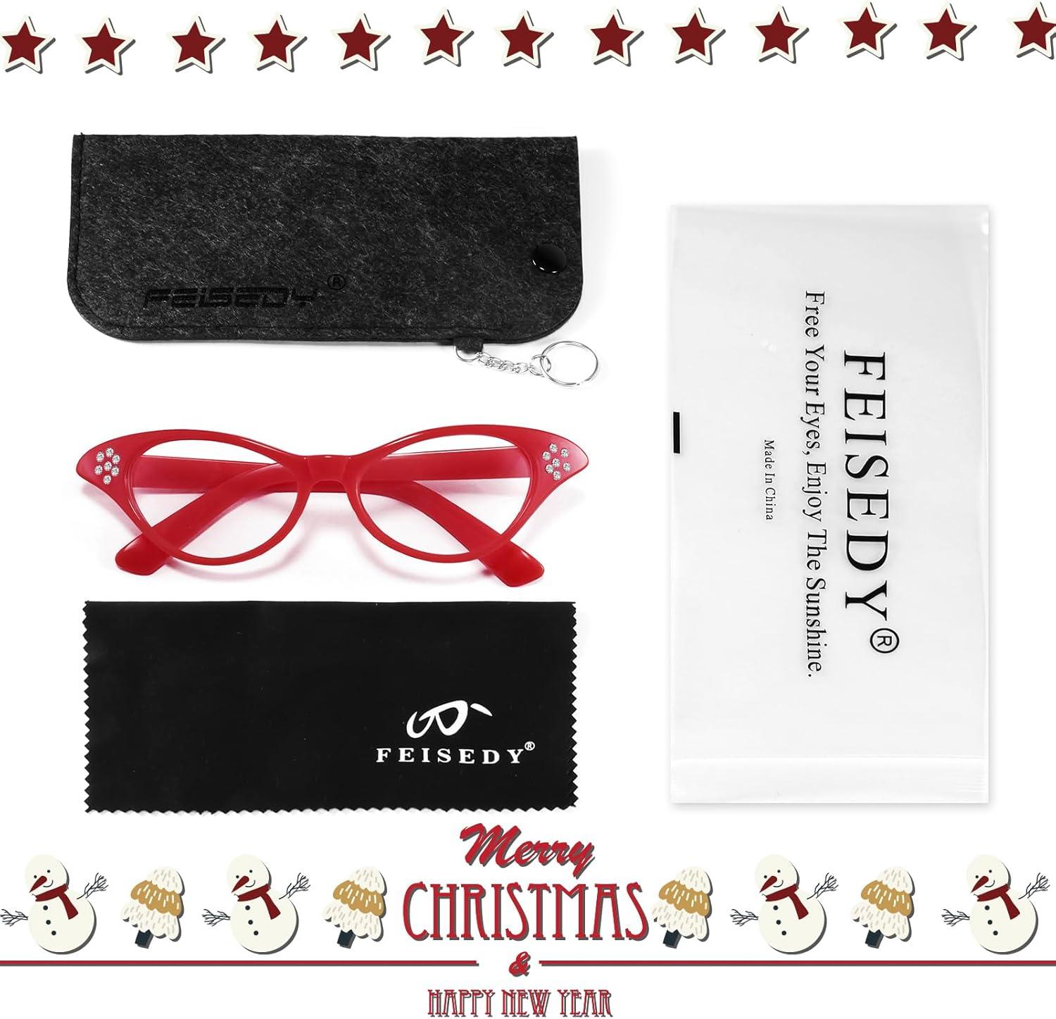 image:imageFEISEDY Cat Eye Costume Glasses with Rhinestones Women amp Kids 50s 60s Classic Party Cateye Sunglasses B2848002 Red Frame