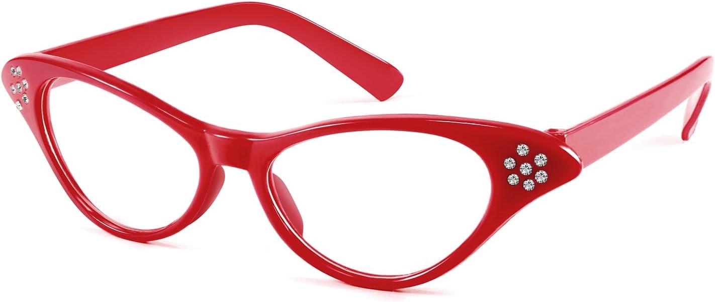 image:imageFEISEDY Cat Eye Costume Glasses with Rhinestones Women amp Kids 50s 60s Classic Party Cateye Sunglasses B2848002 Red Frame