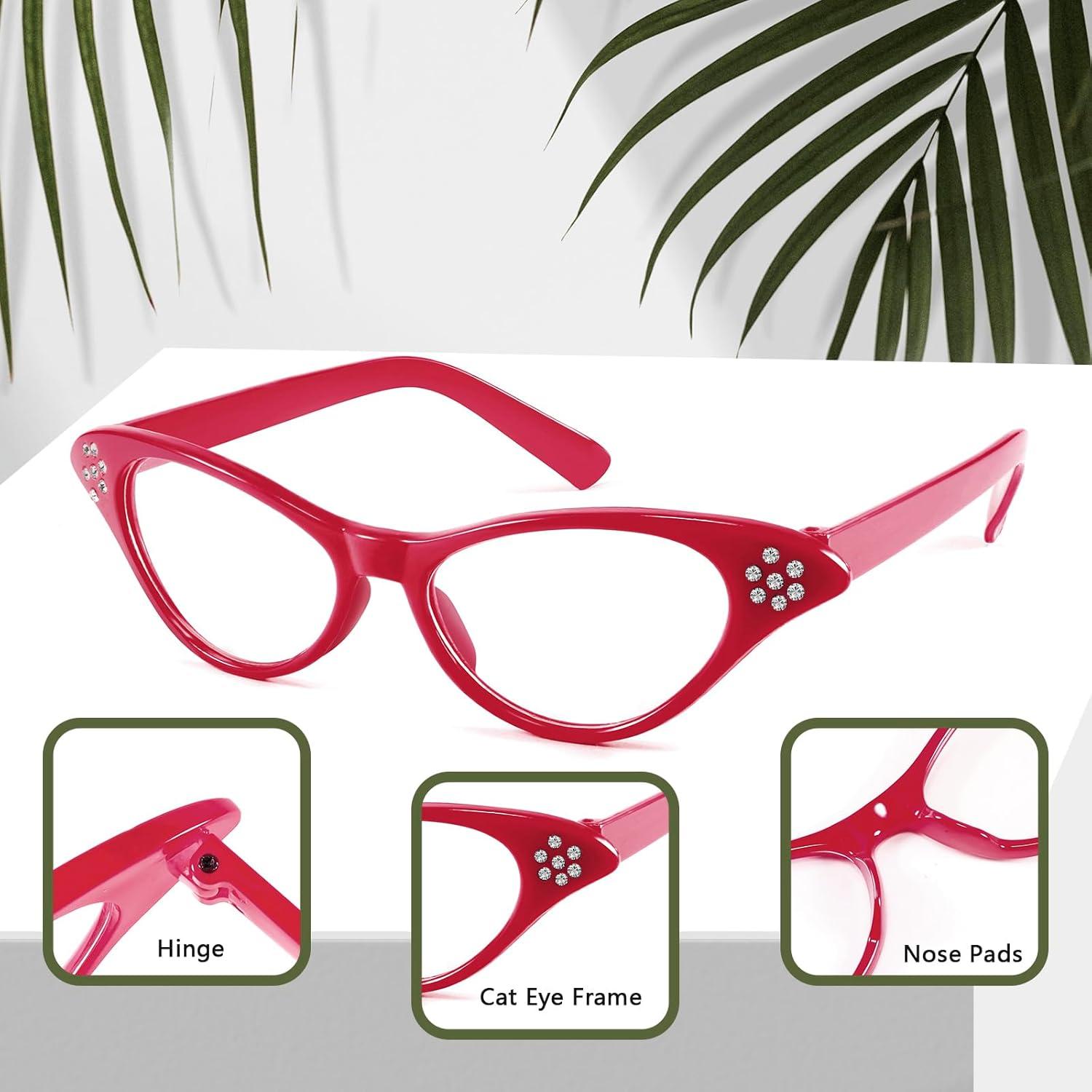 image:imageFEISEDY Cat Eye Costume Glasses with Rhinestones Women amp Kids 50s 60s Classic Party Cateye Sunglasses B2848003 Rose Pink Frame