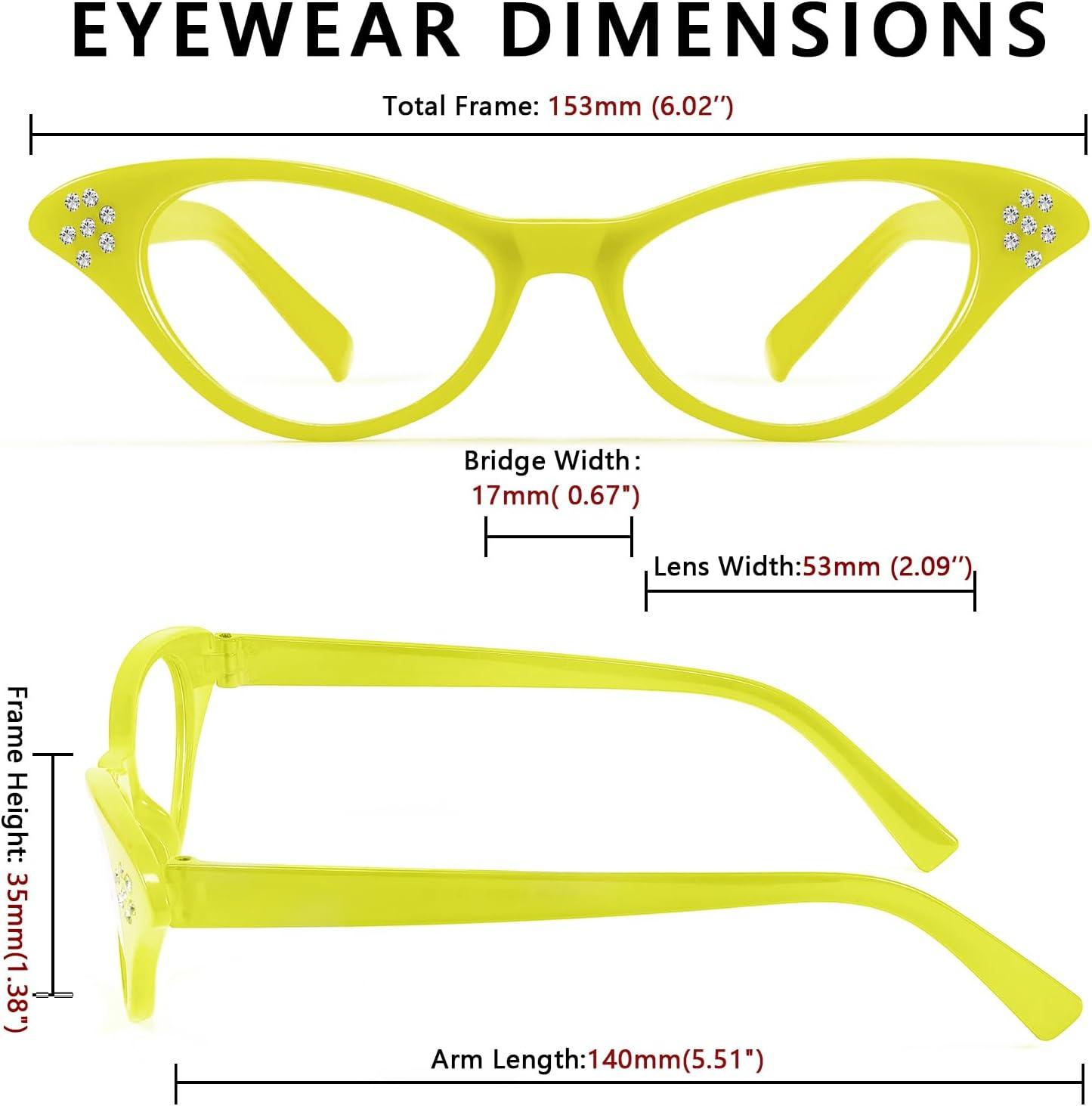 image:imageFEISEDY Cat Eye Costume Glasses with Rhinestones Women amp Kids 50s 60s Classic Party Cateye Sunglasses B2848004 Yellow Frame