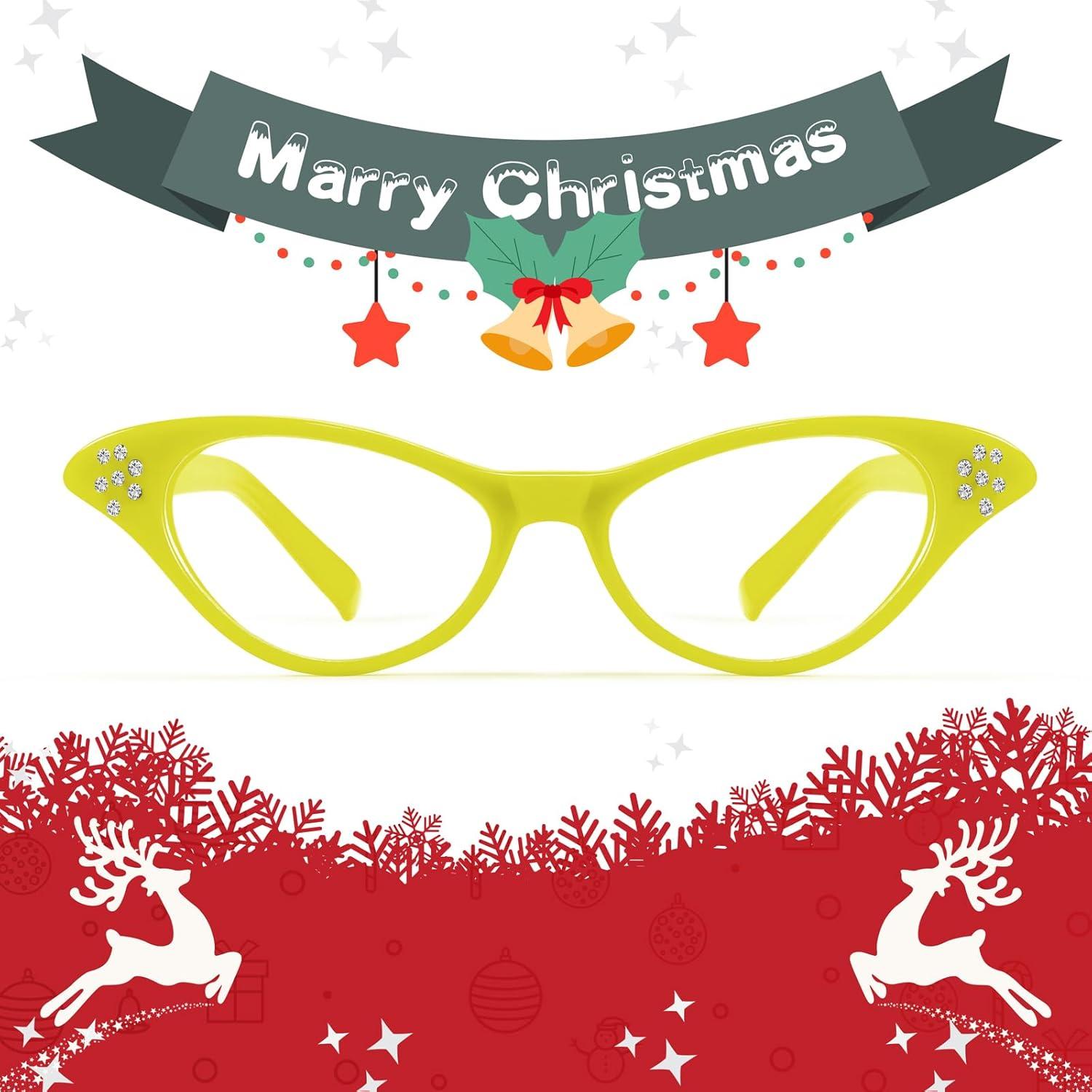 image:imageFEISEDY Cat Eye Costume Glasses with Rhinestones Women amp Kids 50s 60s Classic Party Cateye Sunglasses B2848004 Yellow Frame