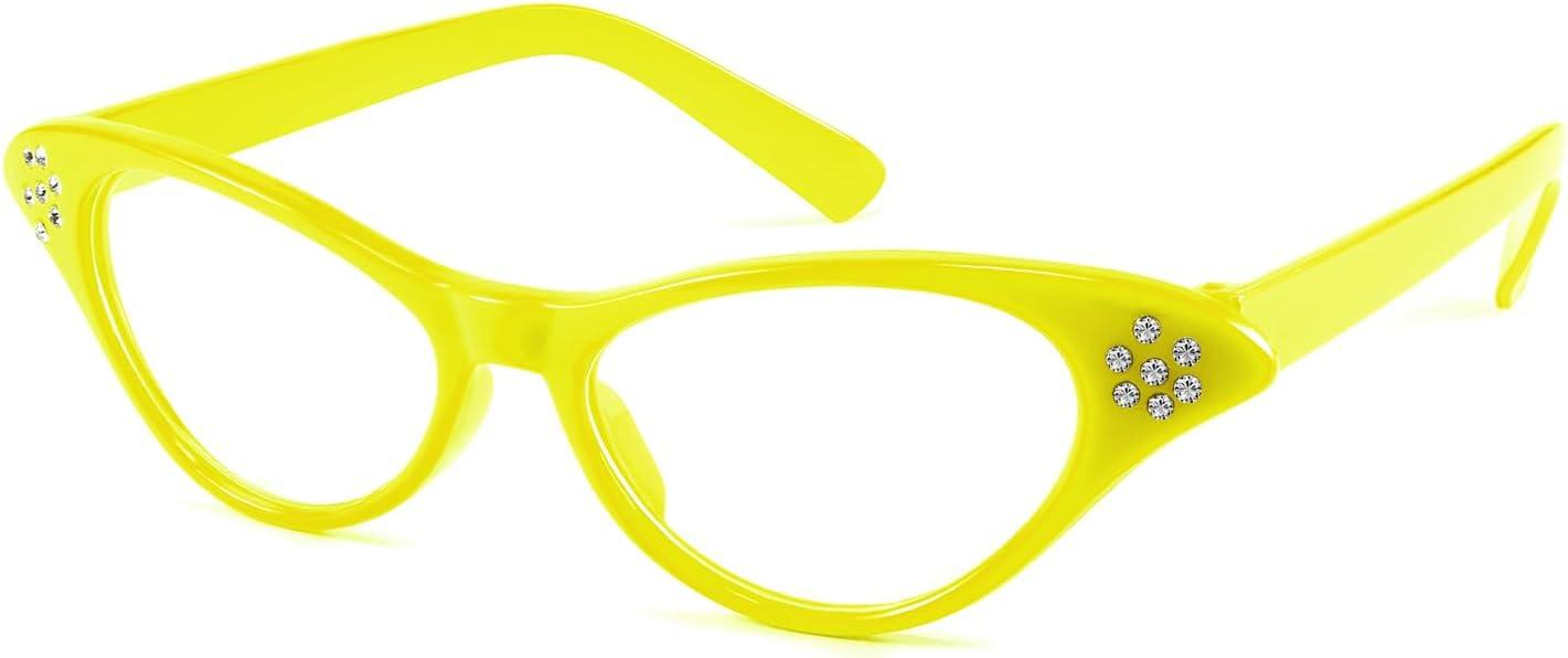 image:imageFEISEDY Cat Eye Costume Glasses with Rhinestones Women amp Kids 50s 60s Classic Party Cateye Sunglasses B2848004 Yellow Frame