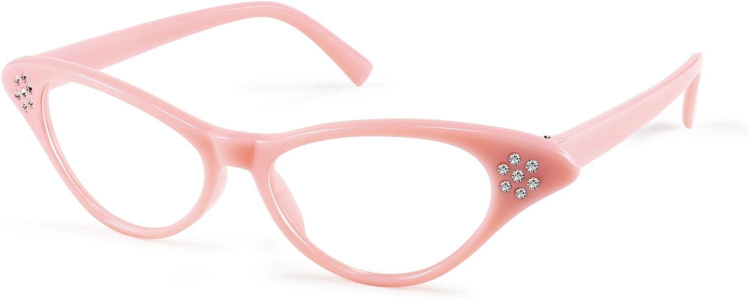image:imageFEISEDY Cat Eye Costume Glasses with Rhinestones Women amp Kids 50s 60s Classic Party Cateye Sunglasses B2848005 Pink Frame