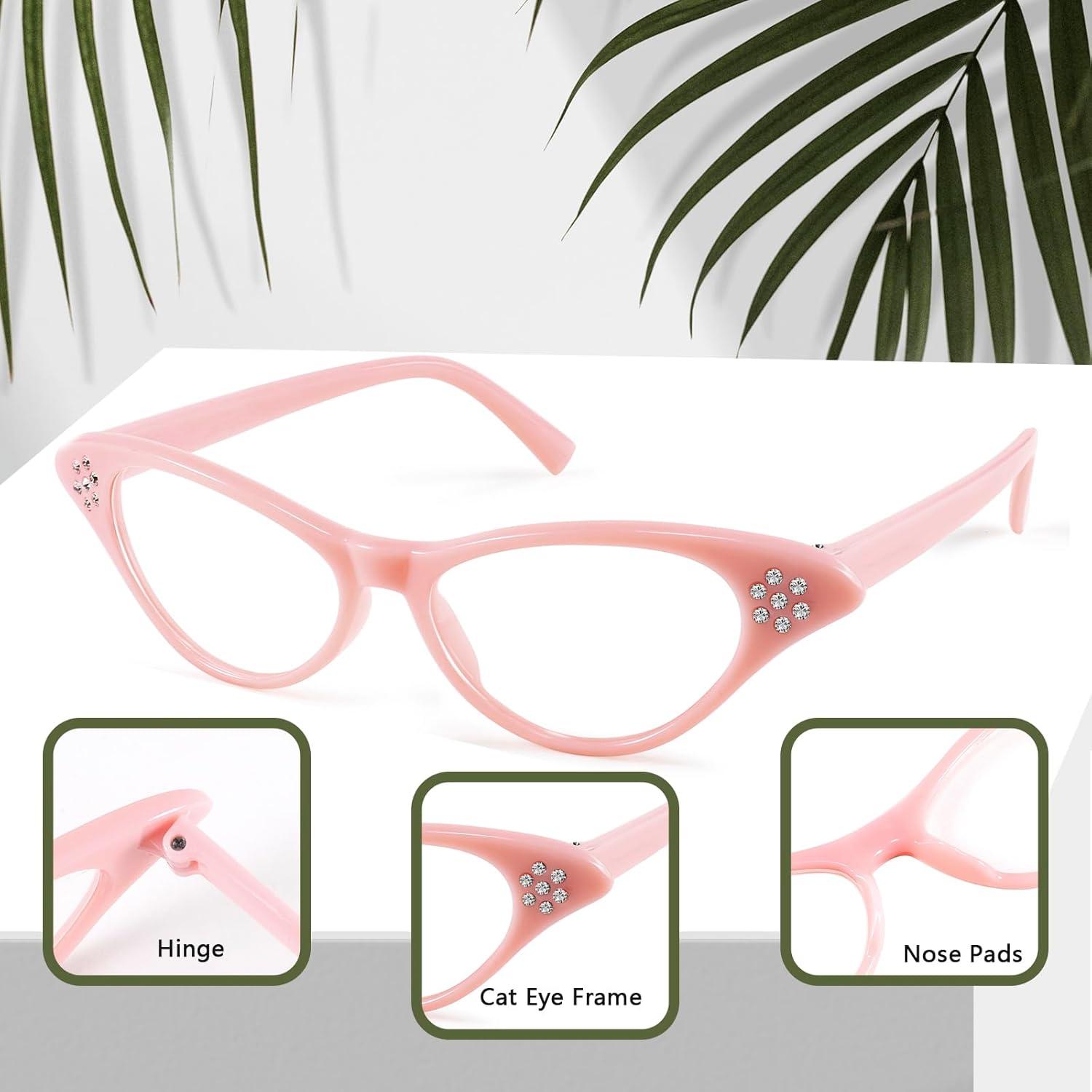 image:imageFEISEDY Cat Eye Costume Glasses with Rhinestones Women amp Kids 50s 60s Classic Party Cateye Sunglasses B2848005 Pink Frame
