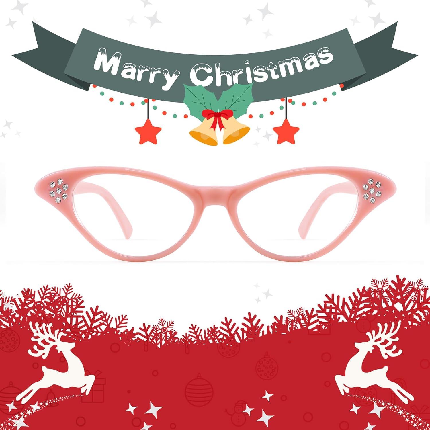 image:imageFEISEDY Cat Eye Costume Glasses with Rhinestones Women amp Kids 50s 60s Classic Party Cateye Sunglasses B2848005 Pink Frame