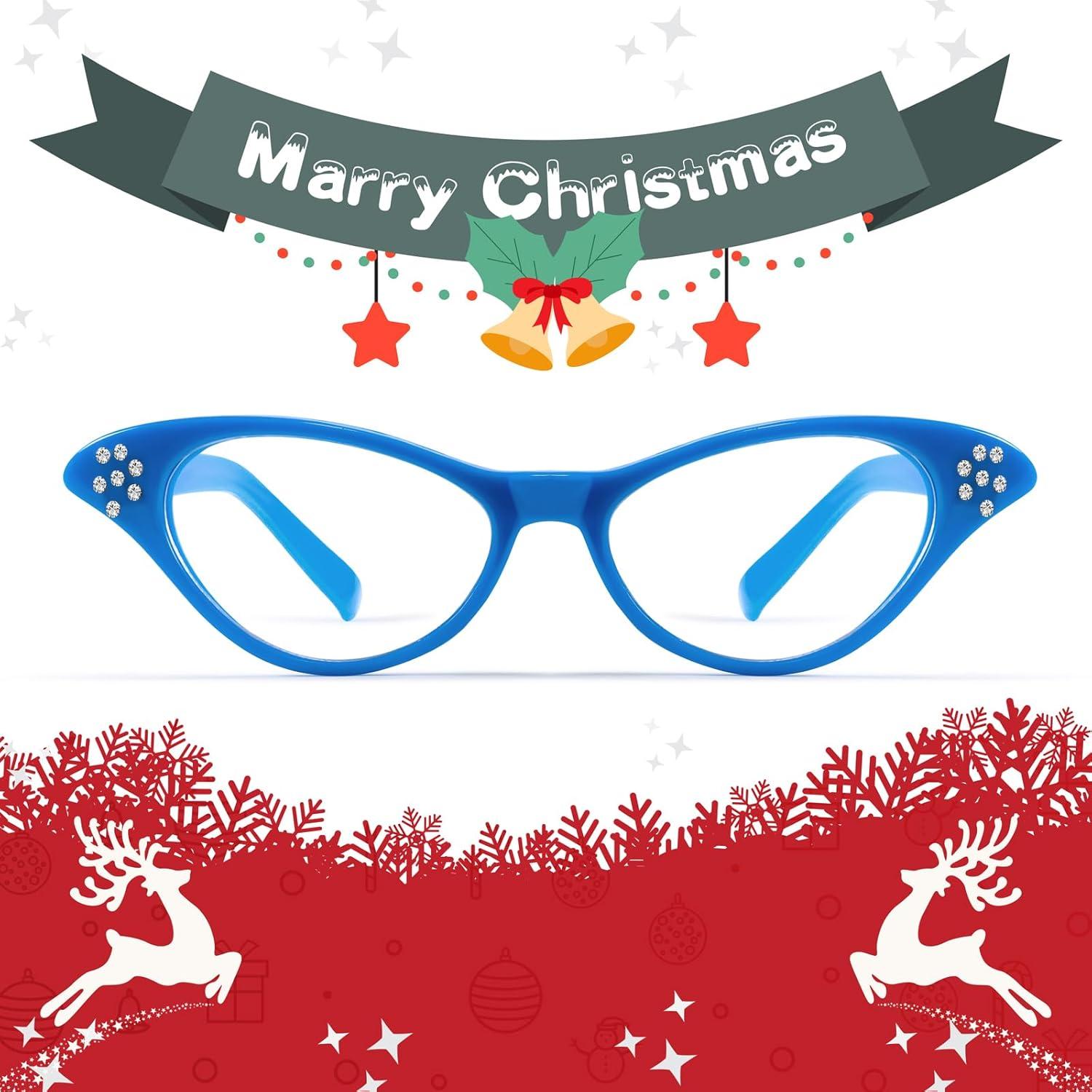 image:imageFEISEDY Cat Eye Costume Glasses with Rhinestones Women amp Kids 50s 60s Classic Party Cateye Sunglasses B2848006 Blue Frame