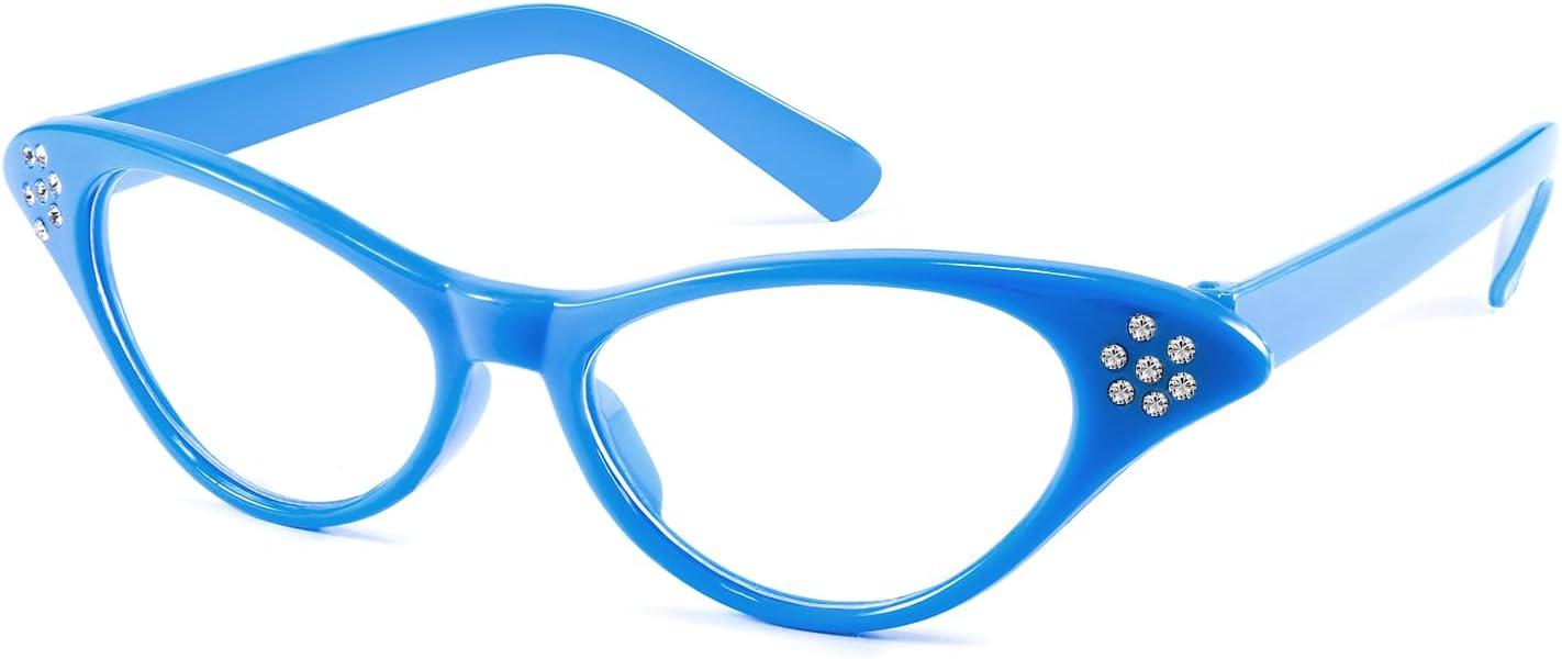 image:imageFEISEDY Cat Eye Costume Glasses with Rhinestones Women amp Kids 50s 60s Classic Party Cateye Sunglasses B2848006 Blue Frame