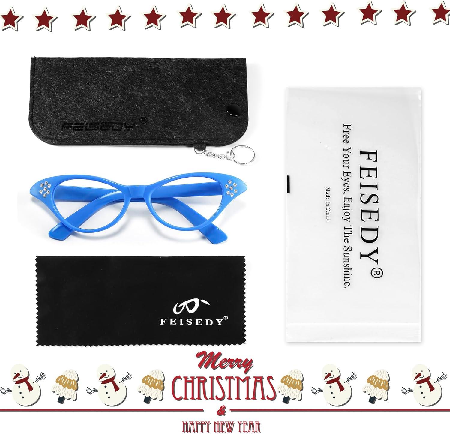 image:imageFEISEDY Cat Eye Costume Glasses with Rhinestones Women amp Kids 50s 60s Classic Party Cateye Sunglasses B2848006 Blue Frame