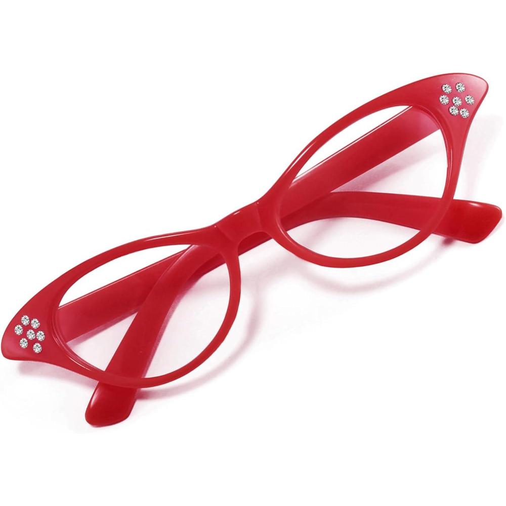 image:imageFEISEDY Cat Eye Costume Glasses with Rhinestones Women amp Kids 50s 60s Classic Party Cateye Sunglasses B2848002 Red Frame