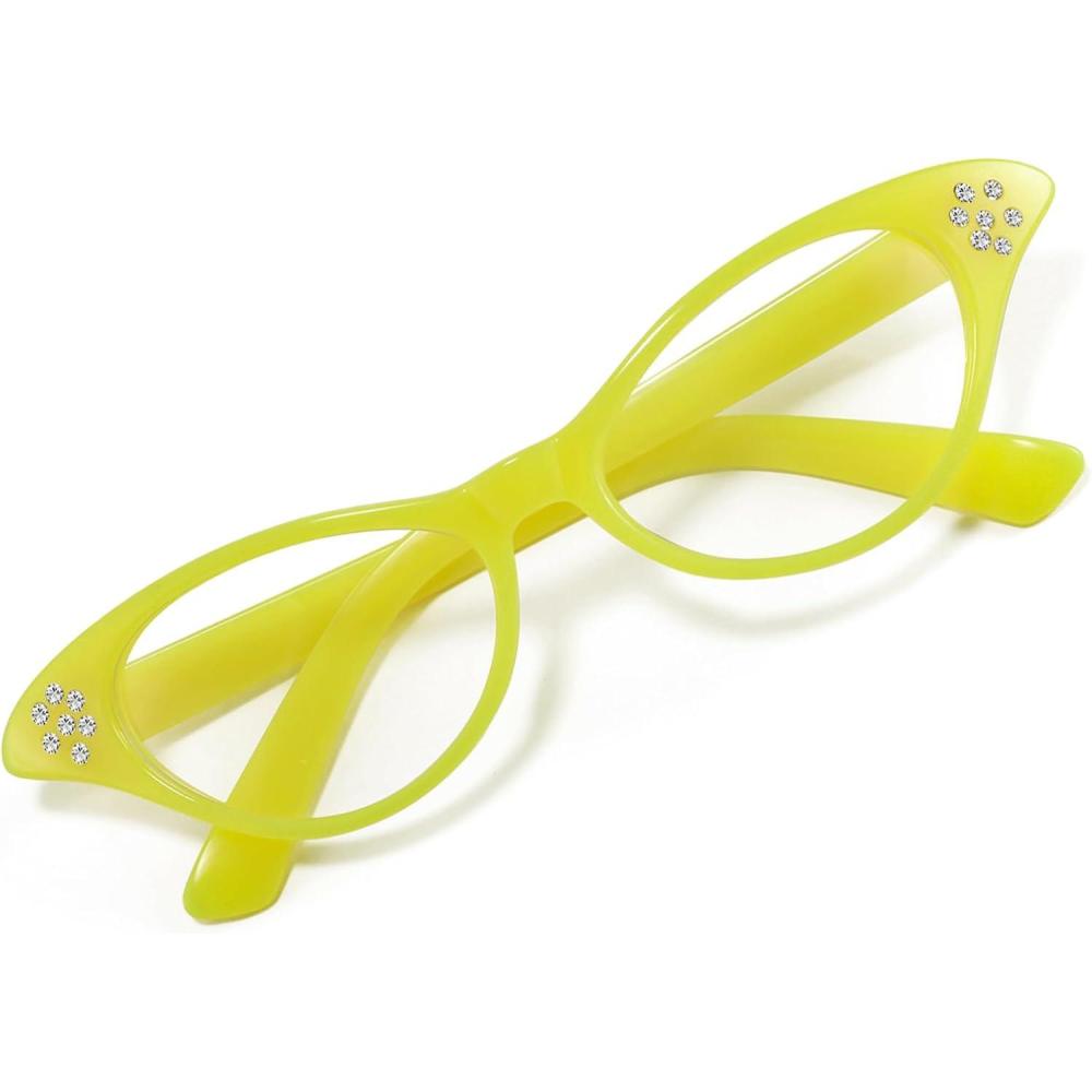 image:imageFEISEDY Cat Eye Costume Glasses with Rhinestones Women amp Kids 50s 60s Classic Party Cateye Sunglasses B2848004 Yellow Frame
