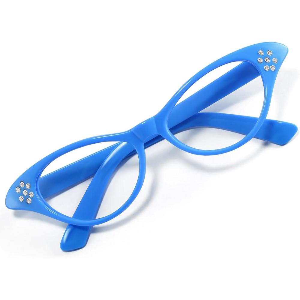 image:imageFEISEDY Cat Eye Costume Glasses with Rhinestones Women amp Kids 50s 60s Classic Party Cateye Sunglasses B2848006 Blue Frame