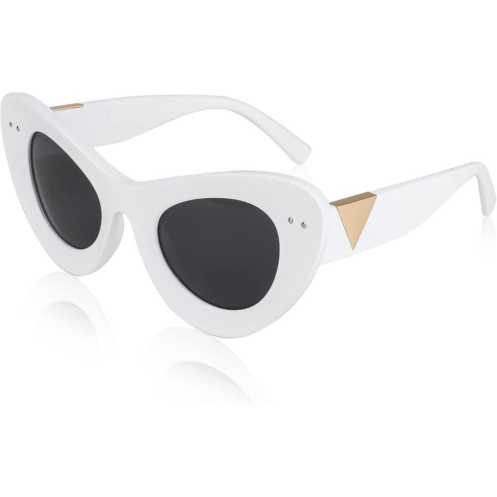 image:imageFEISEDY Oversized Cat Eye Sunglasses for Women Retro Fashion Cateye Sunglasses B2918002 White FrameGray Lens