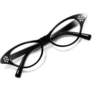 FEISEDY Cat Eye Costume Glasses with Rhinestones Women & Kids 50s 60s Classic Party Cateye Sunglasses B2848(001 Black Frame)