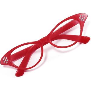 FEISEDY Cat Eye Costume Glasses with Rhinestones Women & Kids 50s 60s Classic Party Cateye Sunglasses B2848(002 Red Frame)