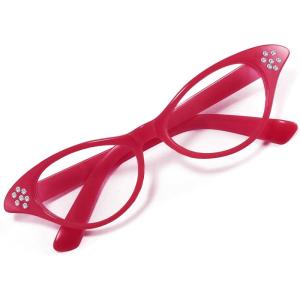 FEISEDY Cat Eye Costume Glasses with Rhinestones Women & Kids 50s 60s Classic Party Cateye Sunglasses B2848(003 Rose Pink Frame)