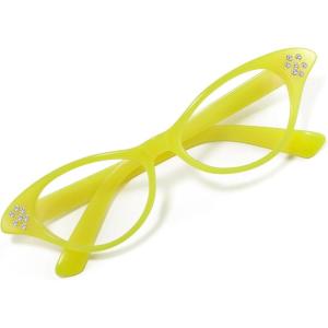 FEISEDY Cat Eye Costume Glasses with Rhinestones Women & Kids 50s 60s Classic Party Cateye Sunglasses B2848(004 Yellow Frame)