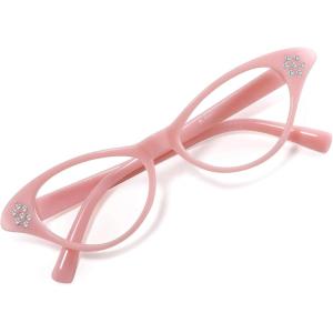 FEISEDY Cat Eye Costume Glasses with Rhinestones Women & Kids 50s 60s Classic Party Cateye Sunglasses B2848(005 Pink Frame)