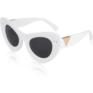 FEISEDY Oversized Cat Eye Sunglasses for Women Retro Fashion Cateye Sunglasses B2918(002 White Frame/Gray Lens)