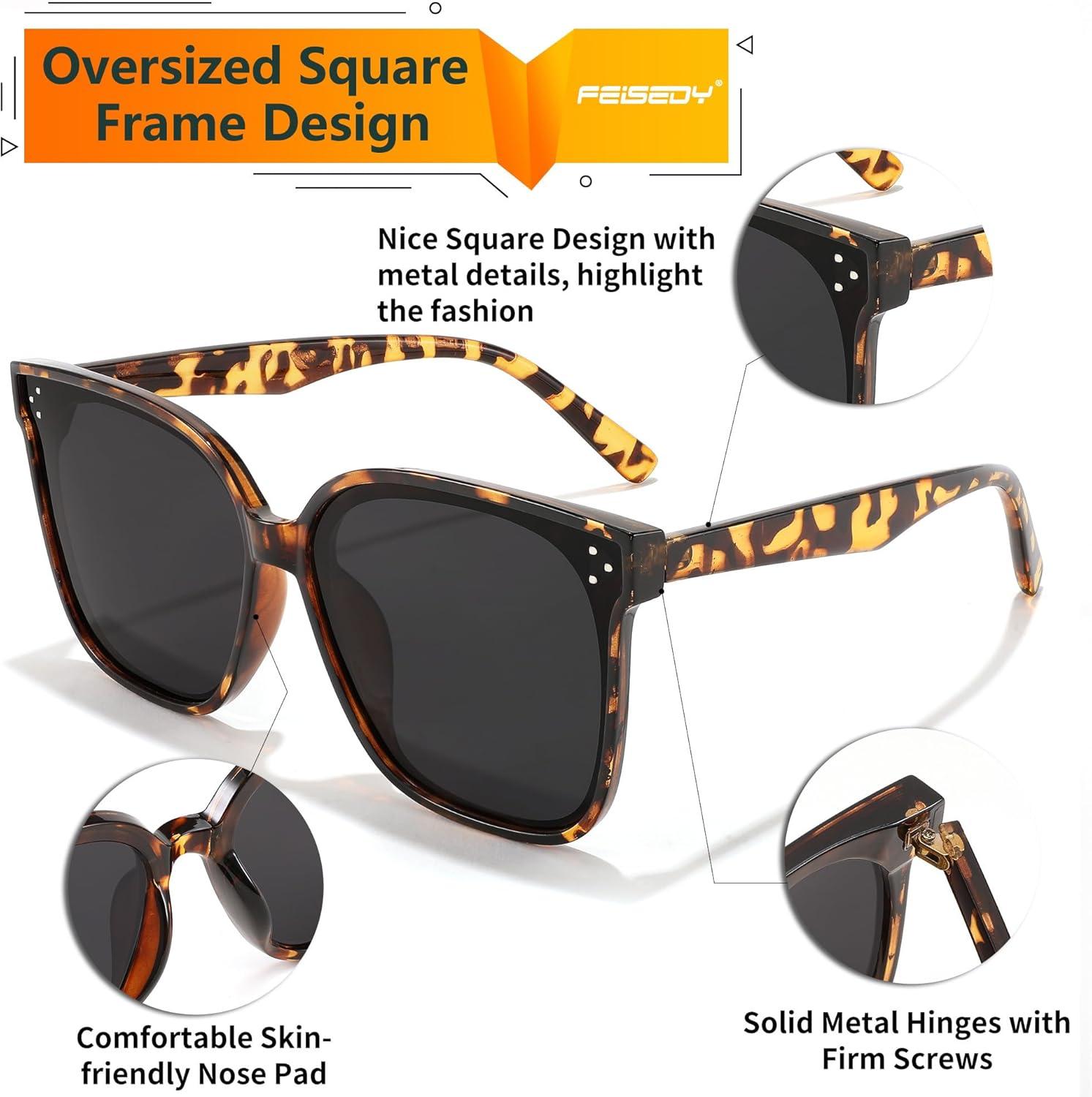 image:imageFEISEDY Oversized Polarized Sunglasses UV400 Protection Square Fashion Sun Glasses for Outdoor amp Daily B2600Camouflage Frame