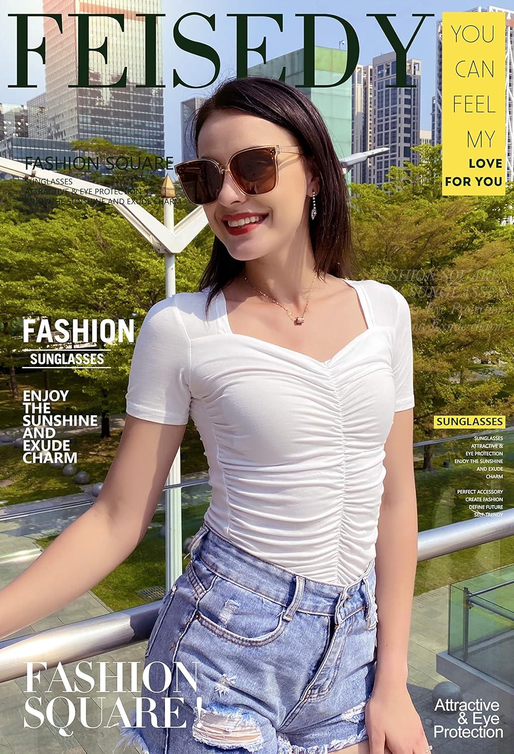 image:imageFEISEDY Oversized Polarized Sunglasses UV400 Protection Square Fashion Sun Glasses for Outdoor amp Daily B2600Champagne Crystal