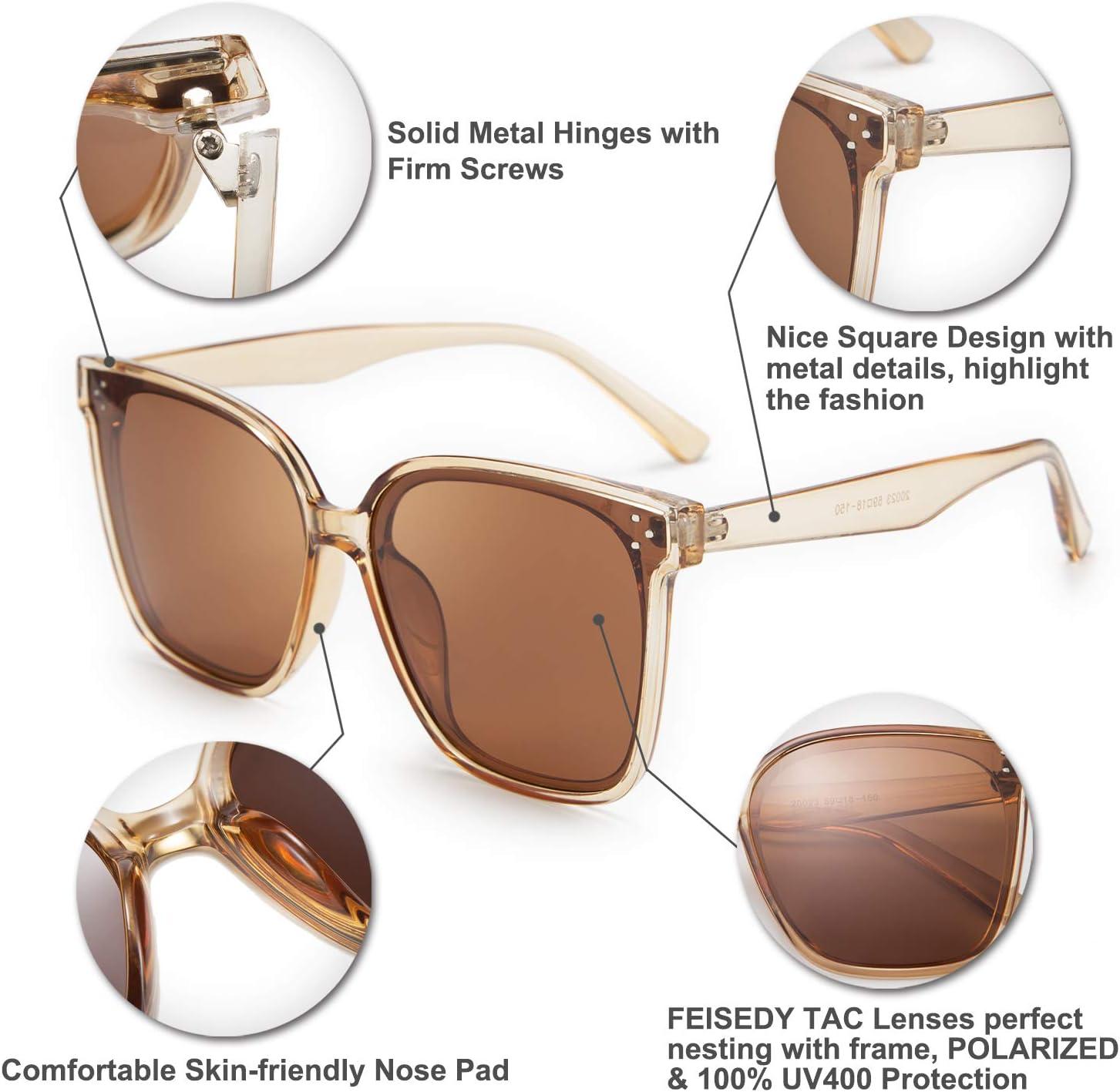 image:imageFEISEDY Oversized Polarized Sunglasses UV400 Protection Square Fashion Sun Glasses for Outdoor amp Daily B2600Champagne Crystal