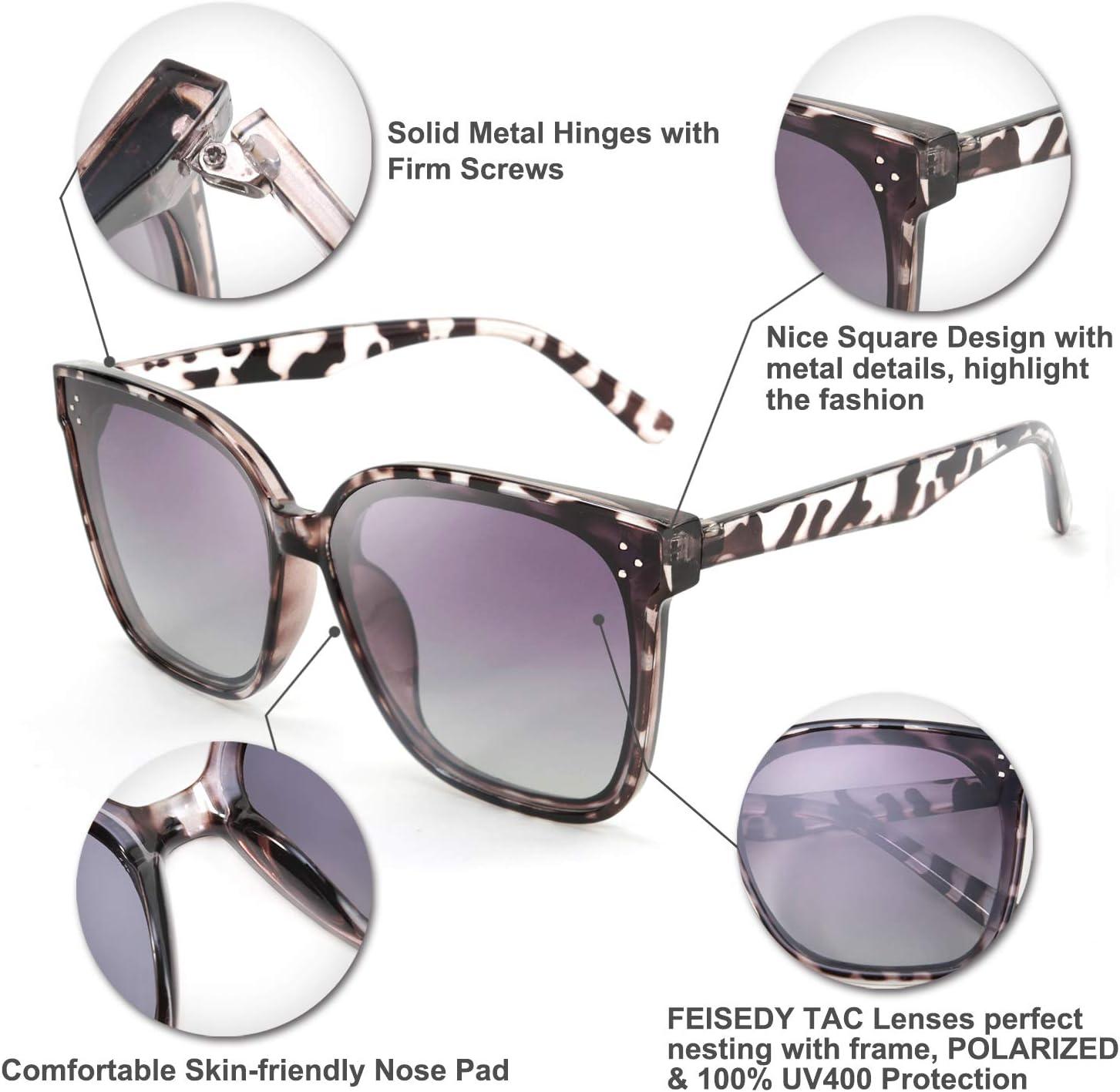 image:imageFEISEDY Oversized Polarized Sunglasses UV400 Protection Square Fashion Sun Glasses for Outdoor amp Daily B2600Clear Grey Leopard
