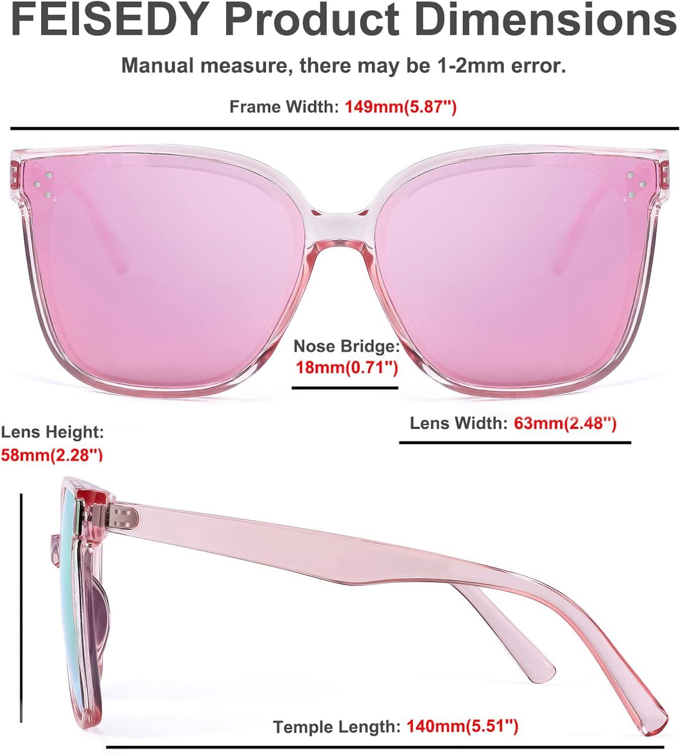 image:imageFEISEDY Oversized Polarized Sunglasses UV400 Protection Square Fashion Sun Glasses for Outdoor amp Daily B2600Clear Pink Frame Mirrored Pink Lenses