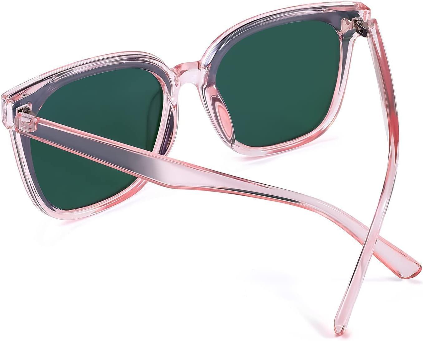 image:imageFEISEDY Oversized Polarized Sunglasses UV400 Protection Square Fashion Sun Glasses for Outdoor amp Daily B2600Clear Pink Frame Mirrored Pink Lenses