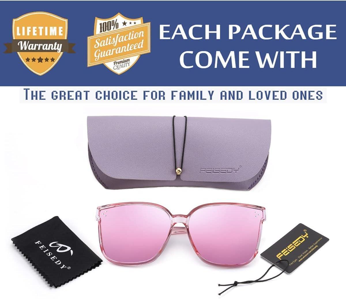 image:imageFEISEDY Oversized Polarized Sunglasses UV400 Protection Square Fashion Sun Glasses for Outdoor amp Daily B2600Clear Pink Frame Mirrored Pink Lenses