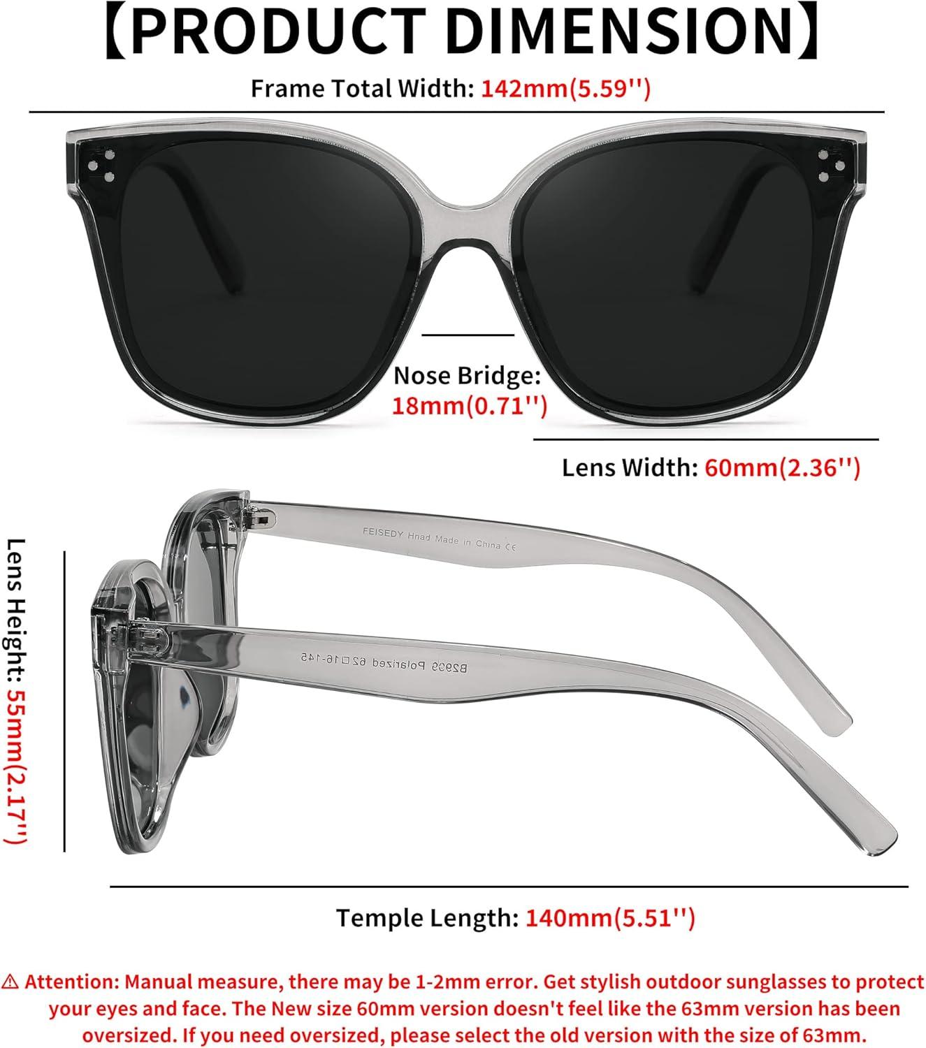 image:imageFEISEDY Oversized Polarized Sunglasses UV400 Protection Square Fashion Sun Glasses for Outdoor amp Daily B2600Gray Diamond
