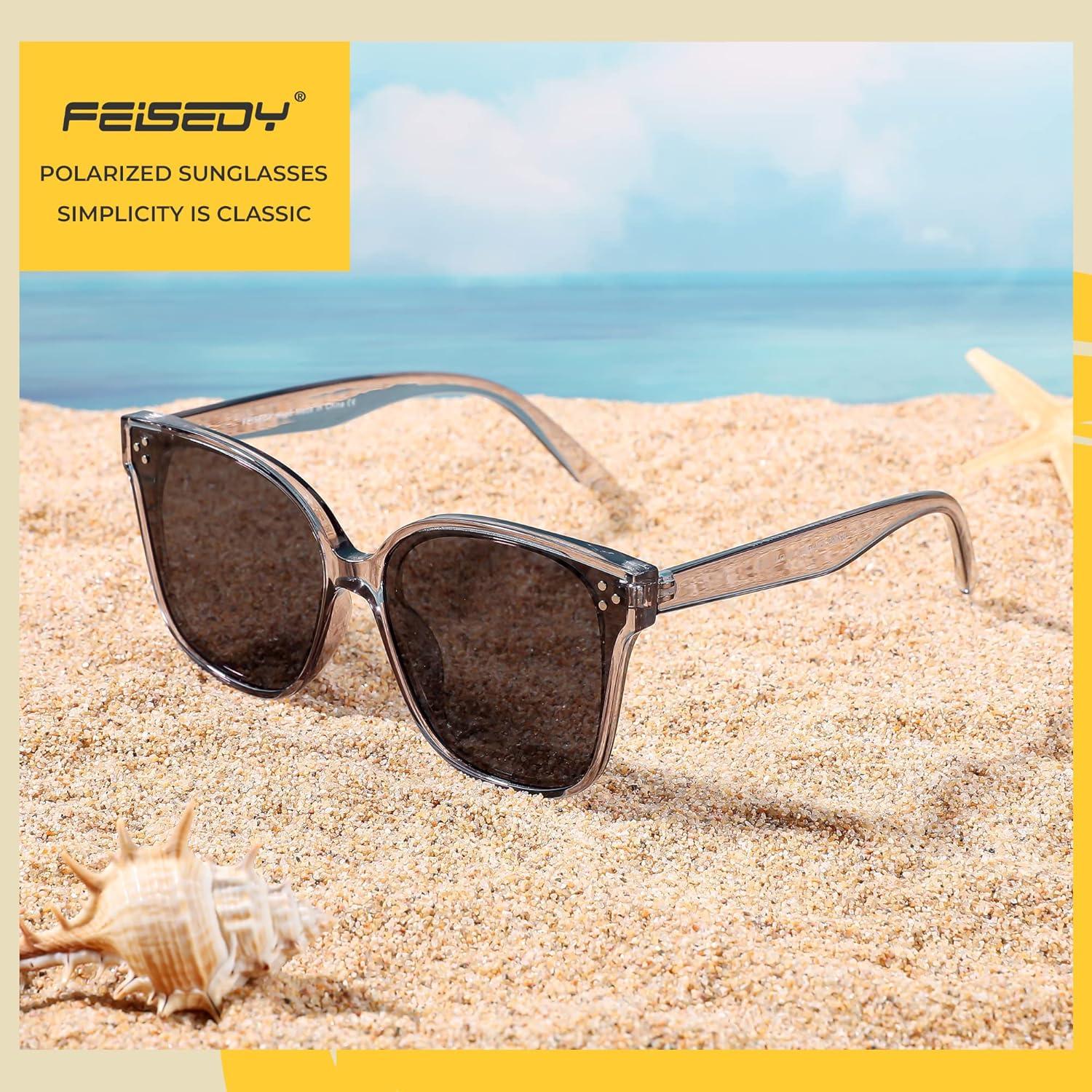 image:imageFEISEDY Oversized Polarized Sunglasses UV400 Protection Square Fashion Sun Glasses for Outdoor amp Daily B2600Gray Diamond