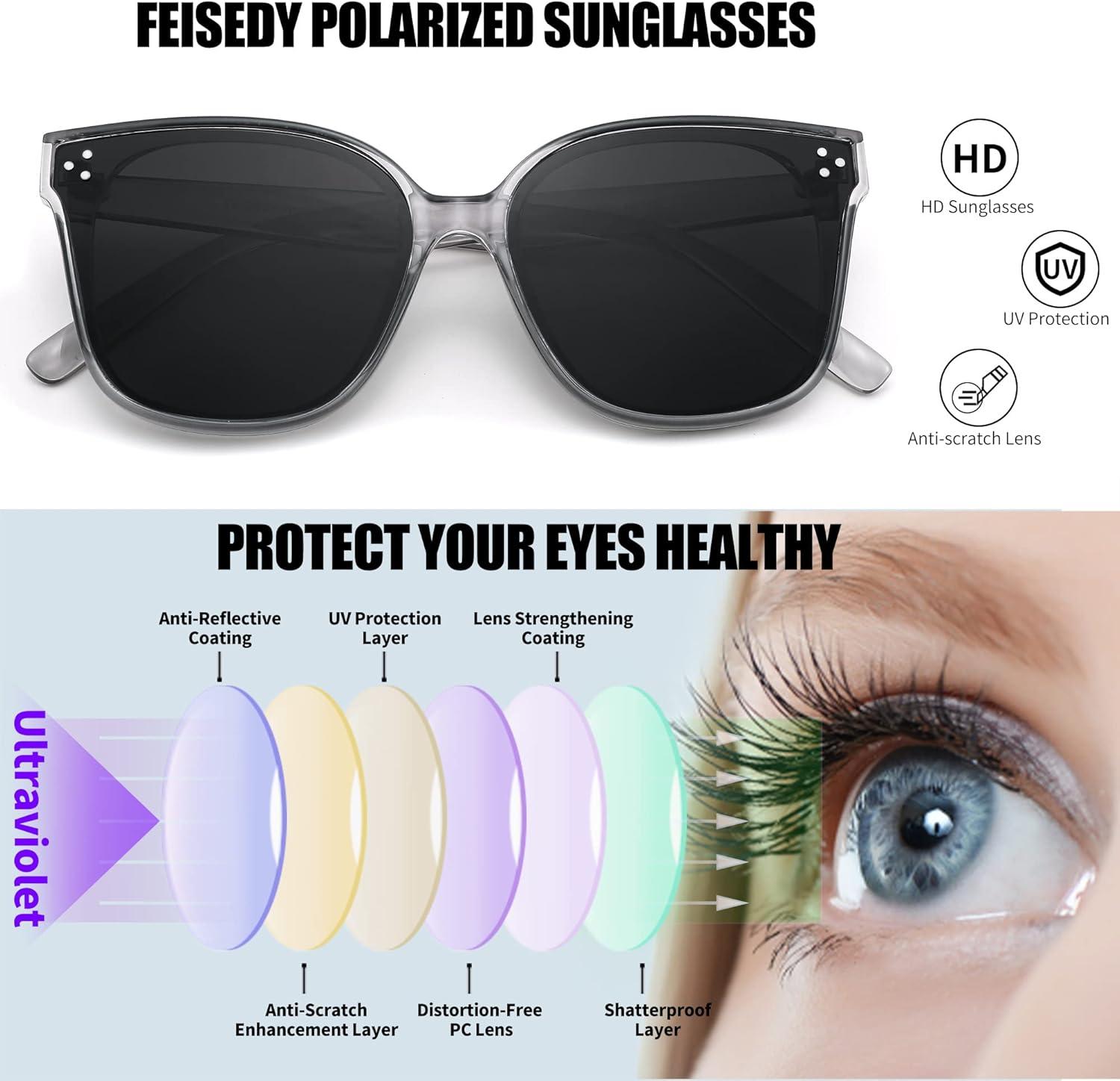 image:imageFEISEDY Oversized Polarized Sunglasses UV400 Protection Square Fashion Sun Glasses for Outdoor amp Daily B2600Gray Diamond