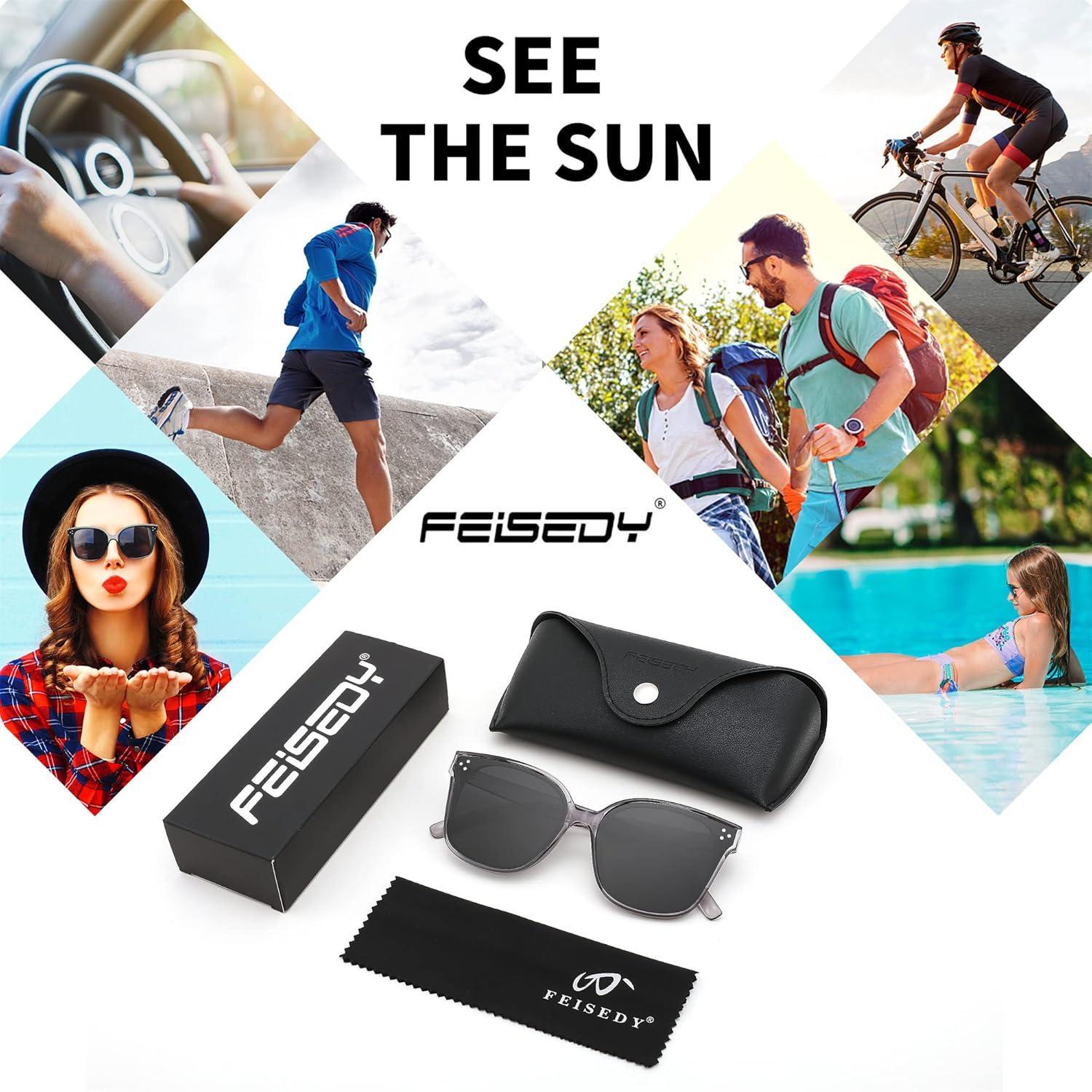 image:imageFEISEDY Oversized Polarized Sunglasses UV400 Protection Square Fashion Sun Glasses for Outdoor amp Daily B2600Gray Diamond