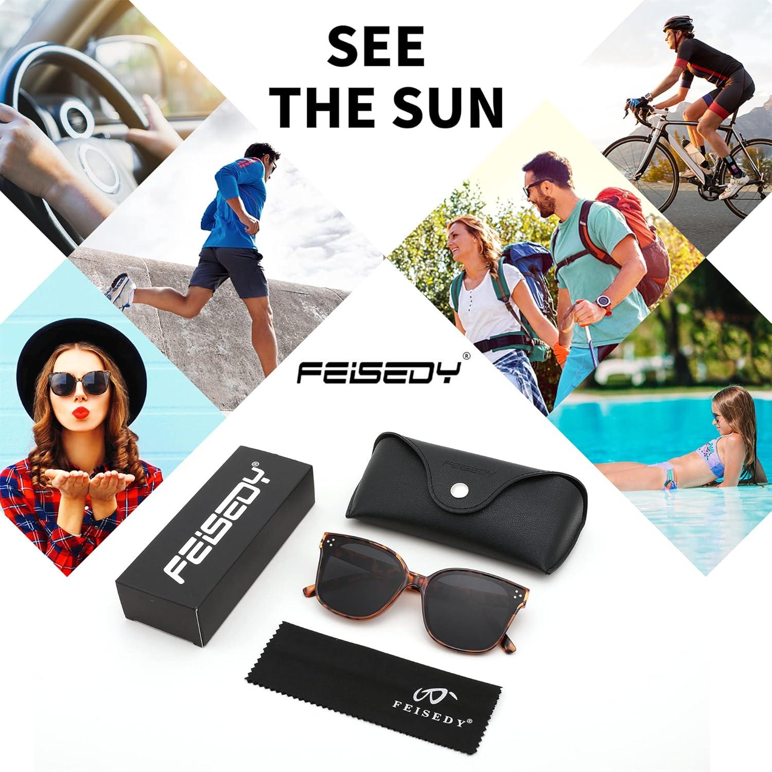 image:imageFEISEDY Oversized Polarized Sunglasses UV400 Protection Square Fashion Sun Glasses for Outdoor amp Daily B2600Leopard Frame Grey Lens